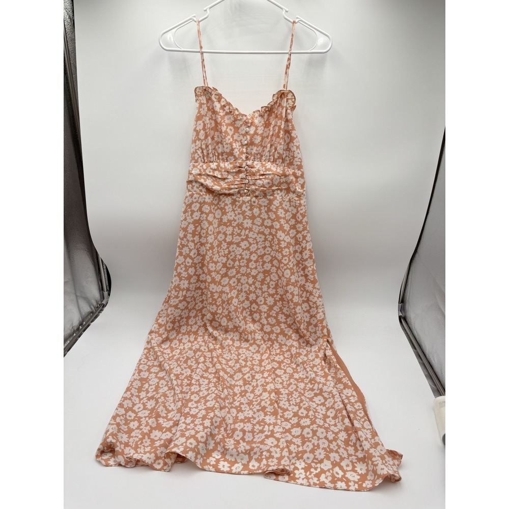Lulus Crista Floral Maxi Dress S Rust Orange Button Front Cottagecore - Picture 4 of 10